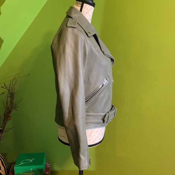 AllSaints Belted Crop Leather Moto Jacket - Picture 8 of 14